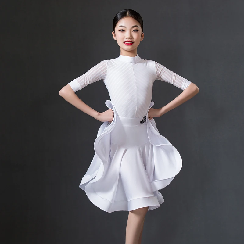 2020 Latin Dance Costumes White Top Dance Skirt Suit Latin Practice