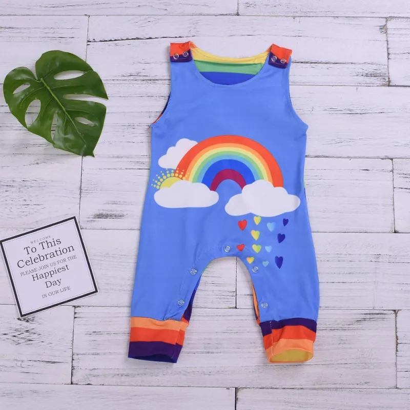 Summer Casual Fashion Baby Rompers Baby Cartoon Rainbow Printing Sleeveless Rompers Roupas Bebe Infant Jumpsuits for Party