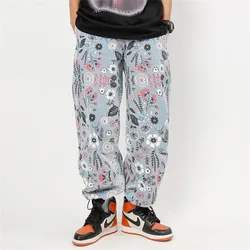Pantalones vaqueros con estampado de Graffiti y flores para hombre y mujer, pantalón informal, holgado, Vintage, 2021
