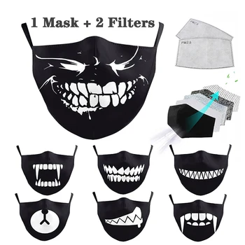

Adults Reusable Cotton PM2.5 Filter Masks Black Fangs Masks Breathable Dust-proof Windproof Mouth Cover Washable Facemask Filter