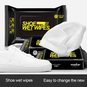 

30 Sheets White Shoes Cleaning Wet Wipes Artifact Travel Portable Disposable Sneakers Non-woven Shoe Towel Shoe Brush Clean