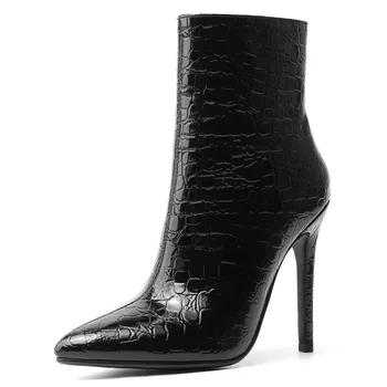

Classics Print Stone Pattern Ankle Boots Leisure Comfortable Zipper High Heels Fashion Pointed Toe Short Plush Woman Shoes Botas