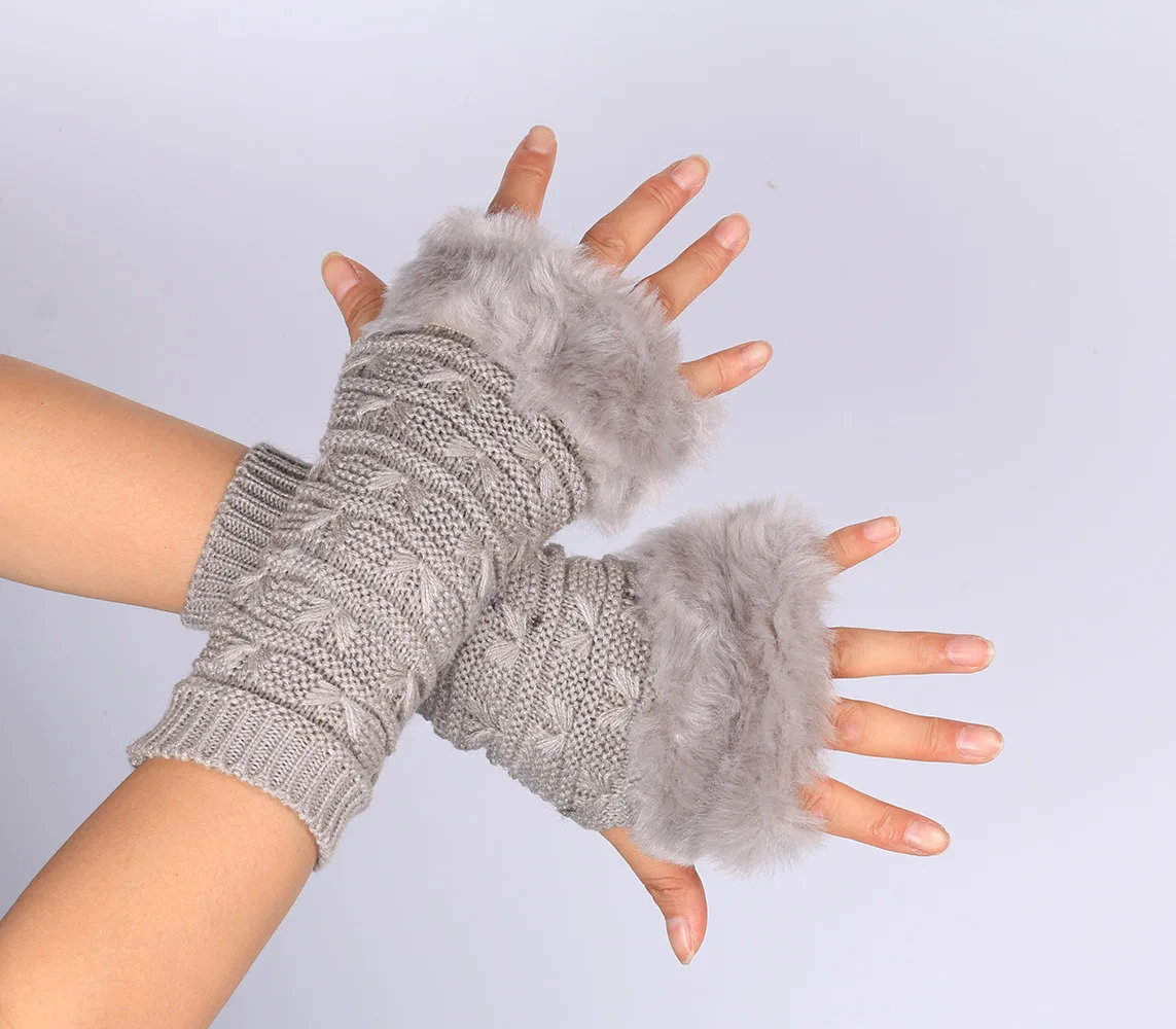 Butterfly Fur Gloves AliExpress New Style Knitted Gloves Half Finger Computer Gloves Plush Warm Gloves