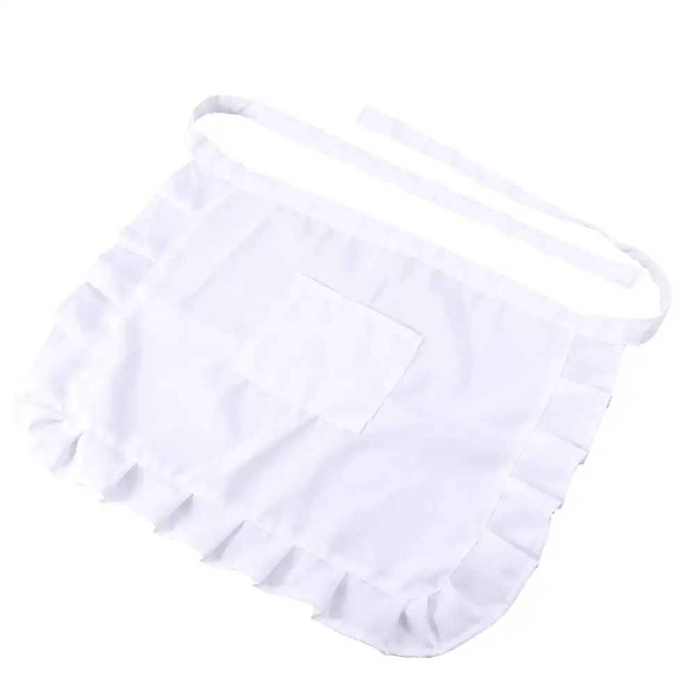 Cute Floral Short Waist Kitchen Apron Lace Half Waist Bib Maid Costume with Pocket Kitchen Party Favors for Women Waitress (Whit