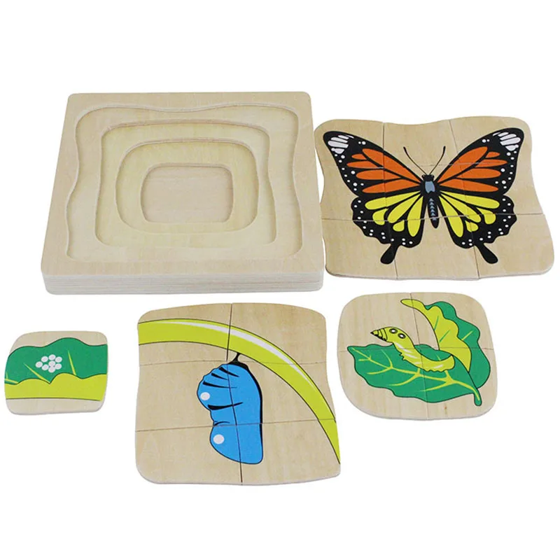 Игрушки-головоломки для роста бабочек, Развивающие деревянные Многослойные головоломки для роста, игрушки-головоломки