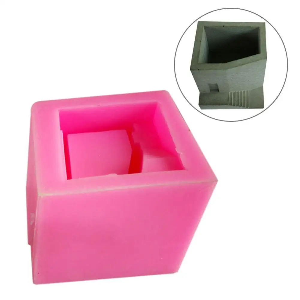 Small House Stairs Shaped Cement Pots Silicone Mold Nordic Style Stairs Type Flower Vase Mould
