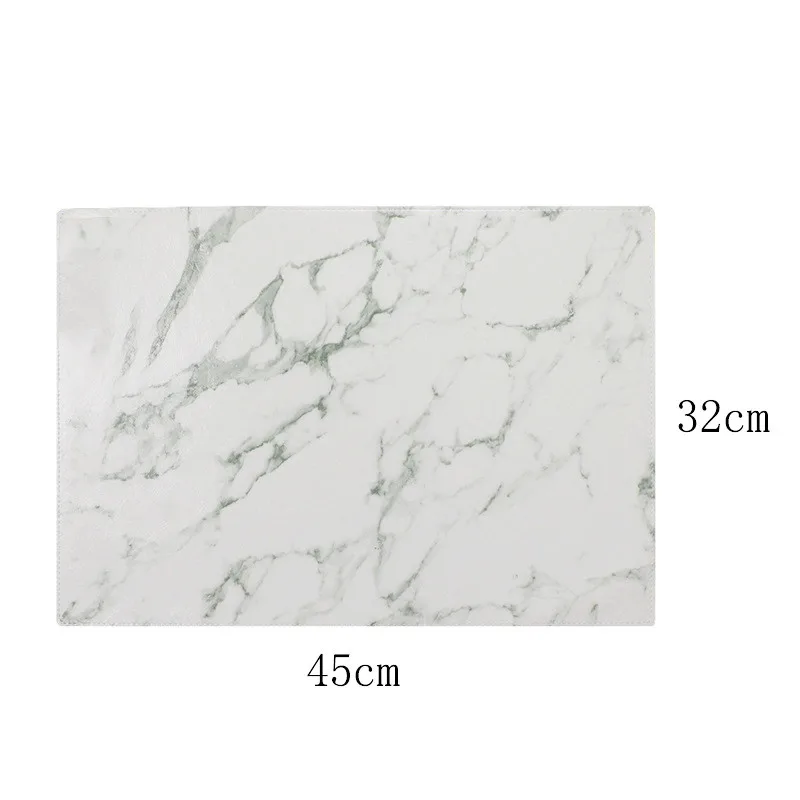 white Placemat 45X32CM Luxury PU Leather Waterproof Table Mat Black White Marble Pattern Placemat for Dining Table Water Coasters Home - Цвет: white