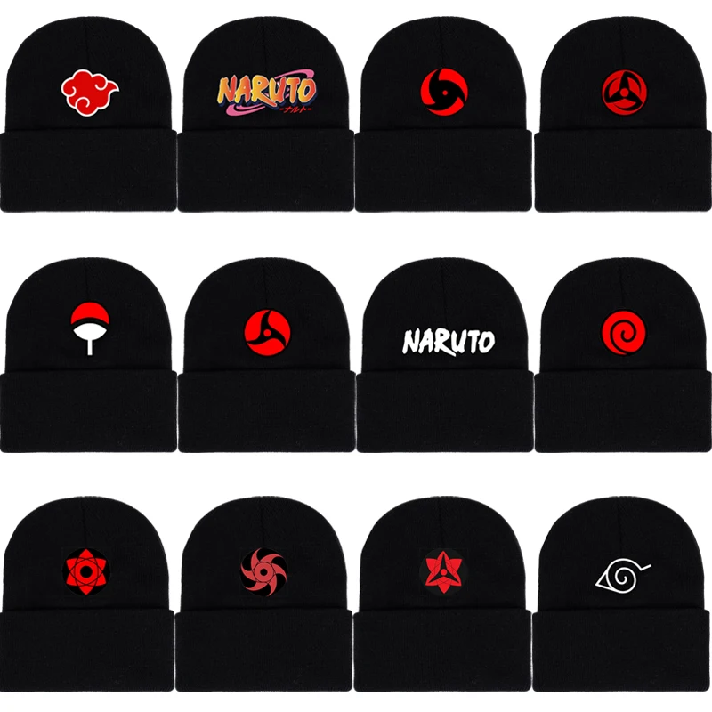 

Akatsuki Logo Anime Naruto Casual Men's And Women's Knitted Winter Hat Pure Color Hip Hop Skull Hat Unisex Cap