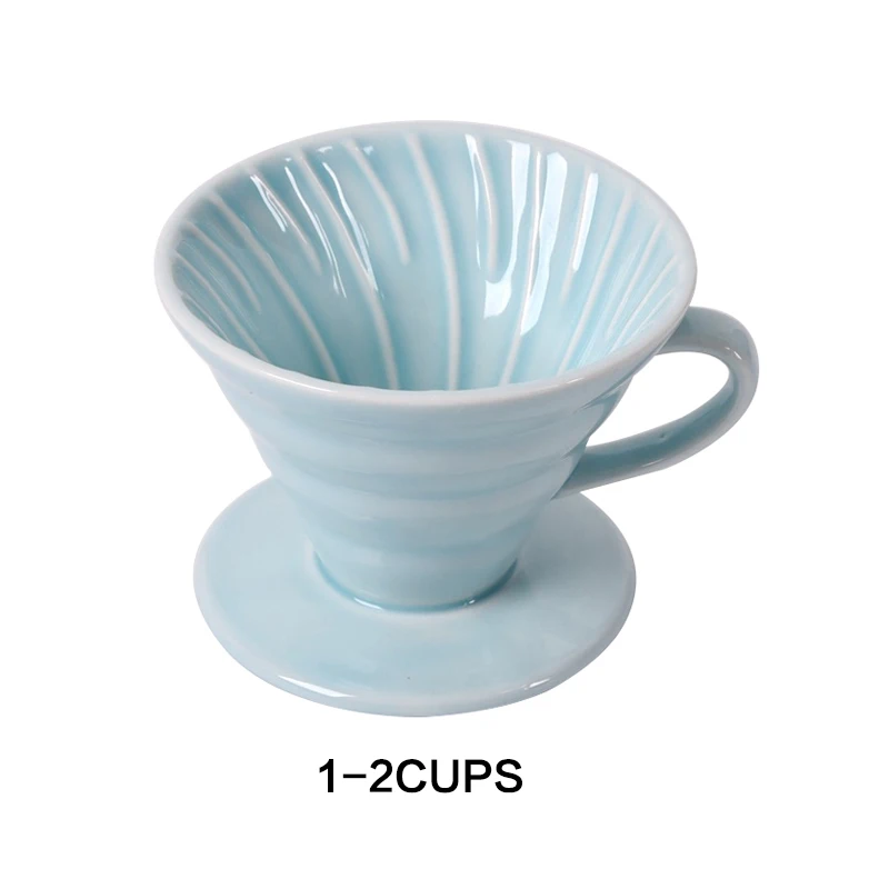 Керамическая кофейная капельница с двигателем V60, стильная кофейная капельная чашка с фильтром, Перманентная наполняемая кофеварка с отдельной подставкой для 1-4 чашек - Цвет: Blue-01