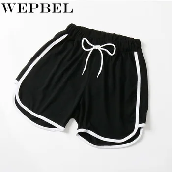 

WEPBEL New Summer Spring Sports Outdoor Casual Women Shorts Loose Fashion Drawstring Elastic Striped