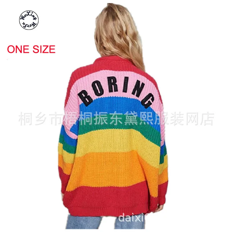 

Woxingwosu Women's Wear Spring and Autumn Knitted Sweater lady's Cardigan Loose Button Jacket one color one size sweater