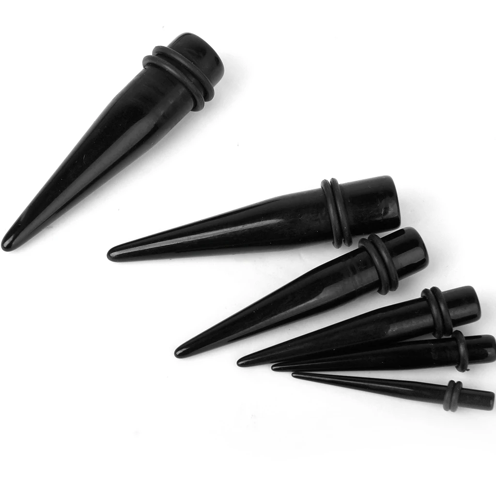 8 x Black Acrylic Expander Taper Ear Stretching Plug with different sizes Double O-ring