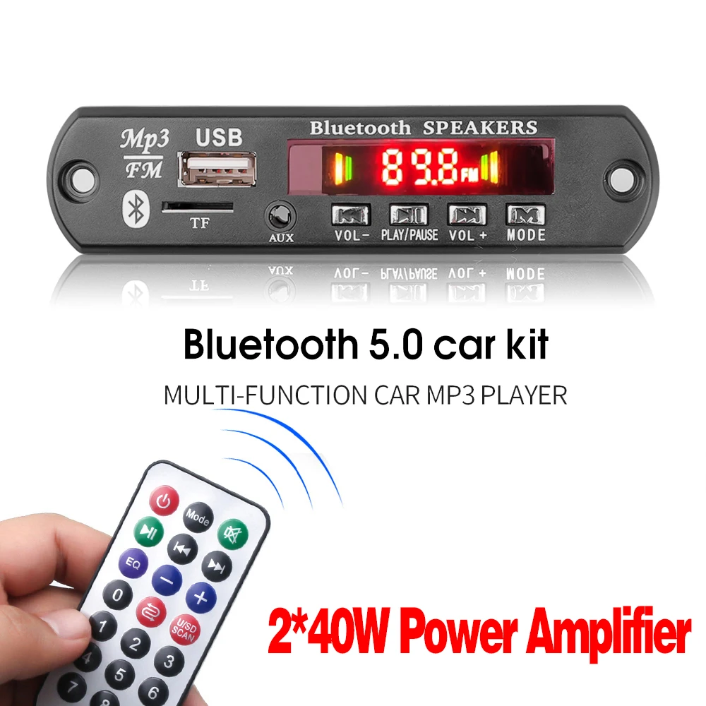 JX-B19 Sound Amplifier 2*40W Bluetooth 5.0 Class D Audio 10W~80W HiFi Stereo Wireless Music Player Mini USB Sound Card
