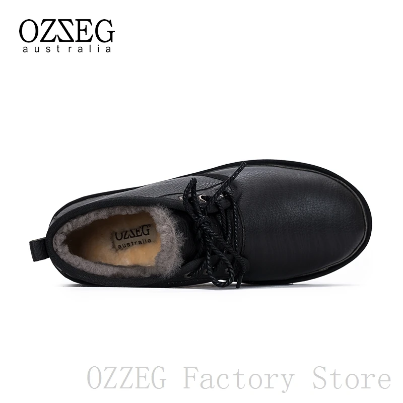 OZZEG, роскошные Брендовые мужские зимние ботинки австралийские ботильоны из натуральной кожи Зимняя обувь на овечьем меху повседневная обувь на шнуровке, размер 44 OZ56