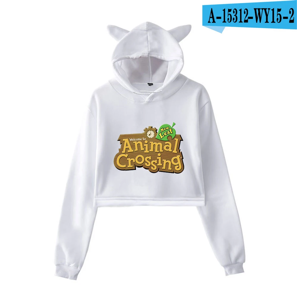 Animal Crossing Good Quality Cat Cropped Hoodies Women Long Sleeve Hooded Pullover Crop Top 2020 Girls Casual Streetwear Clothes 21