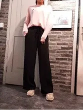 Yitimoky-pantalones de seda satinada para mujer, pantalón holgado de pierna ancha con cordón para oficina, blanco, de talla grande, negro, elásticos, de cintura alta, 2021