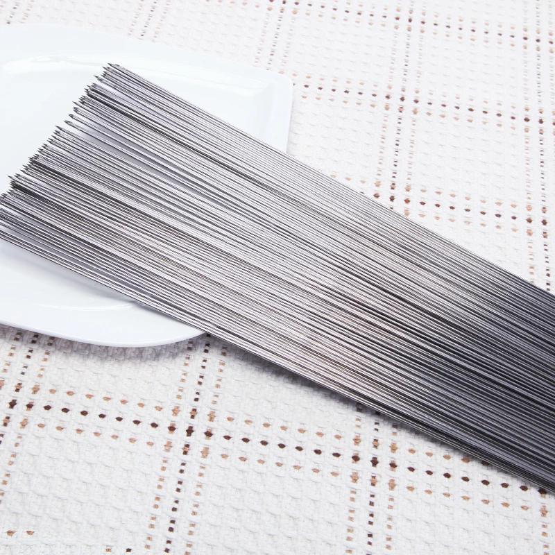 Stainless steel barbecue mutton skewer BBQ iron needle outdoor grill meat tool 50pcs flat 50pcs round 10pcs wood stick set
