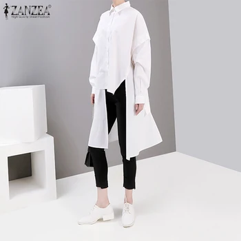 

Fashion Asymmetrical Shirts Women's Spring Blouse 2020 ZANZEA Casual Long Sleeve Bluas Female Button Solid Tops Plus Size Tunic