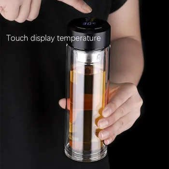 

330ml Temperature Portable Double Wall Borosilica Glass Water Bottle Tea Infuser Bottle Water With Lid Filter Automobile Cup