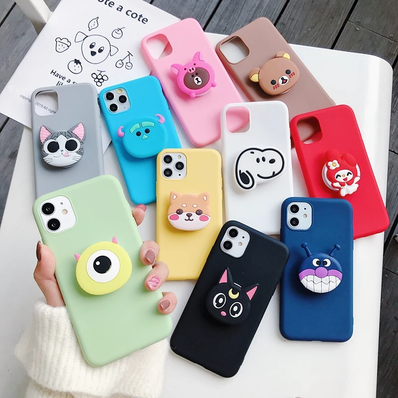 Cute Cartoon Folding Stand Case For Samsung Galaxy A50 A40 A60 A70 A10 A80 Silicone Back Cases