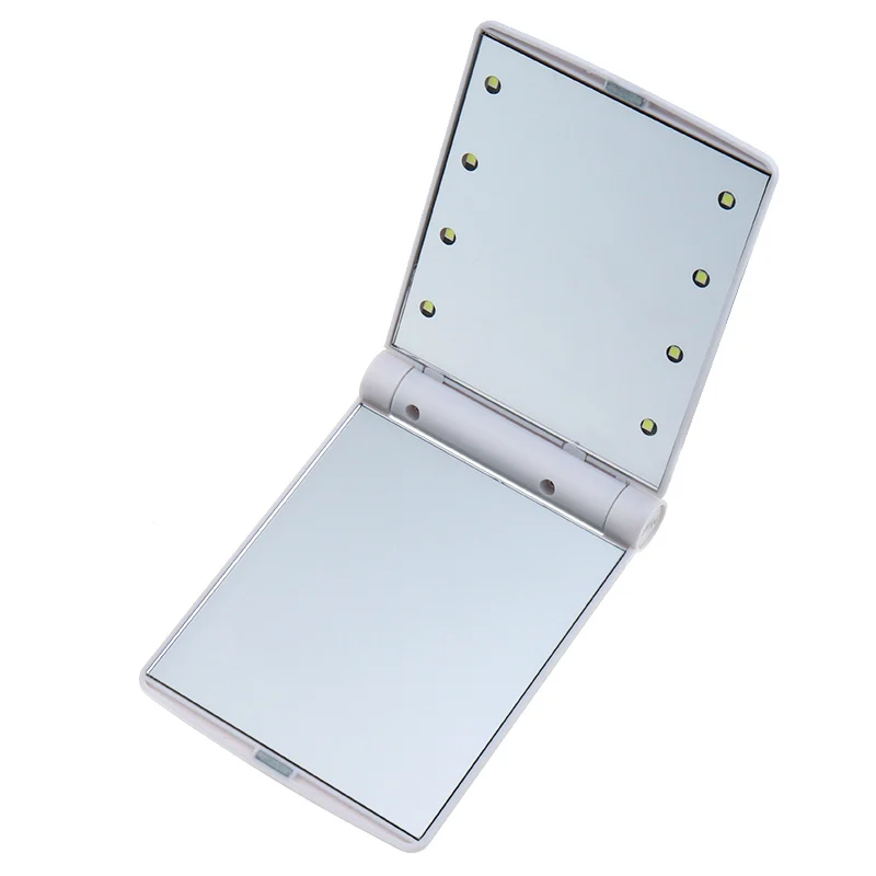 1 шт. 8 Светодиодный светильник зеркало для макияжа складной портативный компактный карманный женская косметика мини зеркальные принадлежности для макияжа - Цвет: Белый