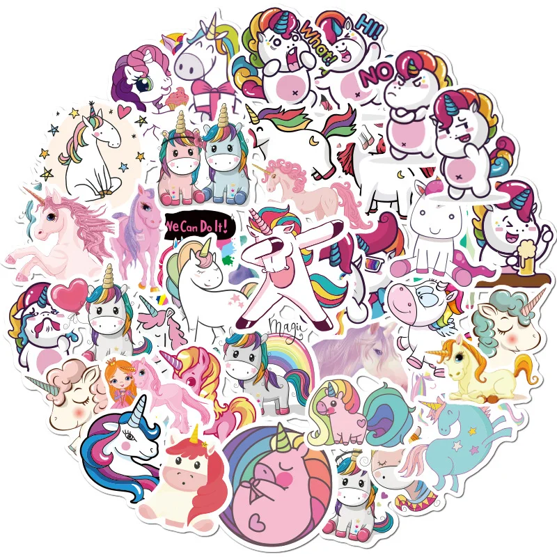Unicorn Stickers 50pcs Waterproof Vinyl Stickers for Water Bottles Computer Laptop Stickers Cars Motorbikes Skateboard Luggage Phone Ipad Graffiti