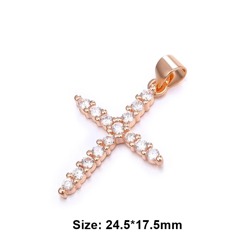 Rose Gold Pendant Juya DIY Религиозные поставки ювелирных изделий микро проложить Циркон Подвески в форме Креста для ручной работы Иисуса христианского изготовления ювелирных изделий - Окраска металла: Rose Gold Pendant