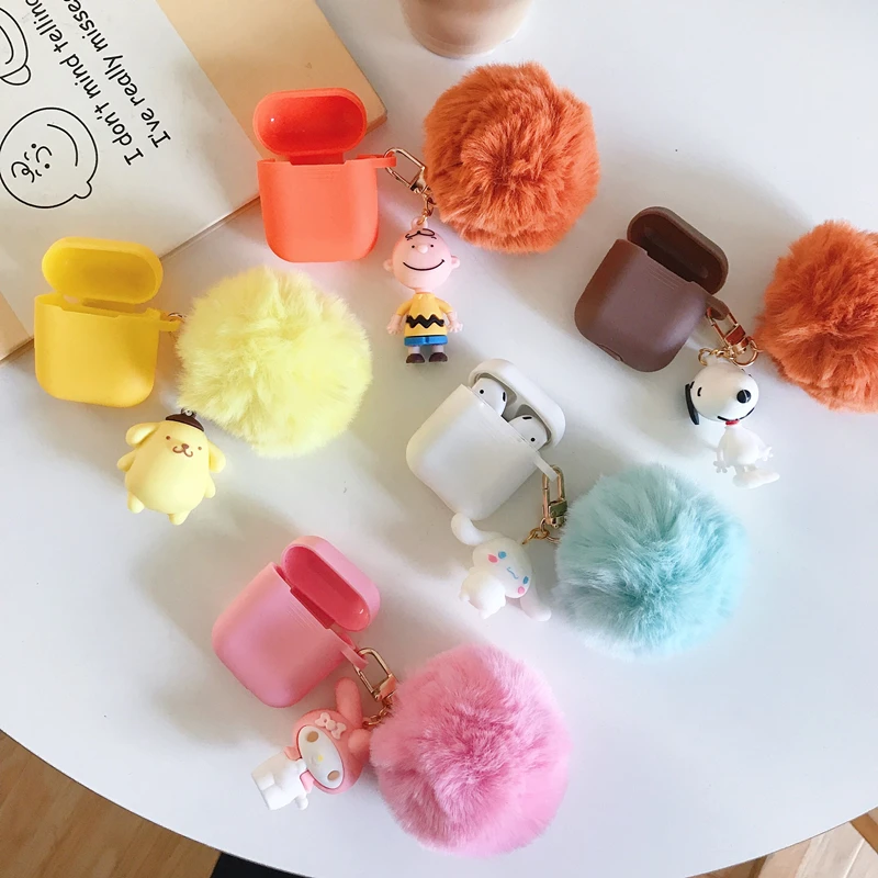 

Japan cartoon My Melody cinnamoroll Charlie Brown Dog Keychain Accessories silicone case For Airpods 1 2 cover Bluetooth Headset