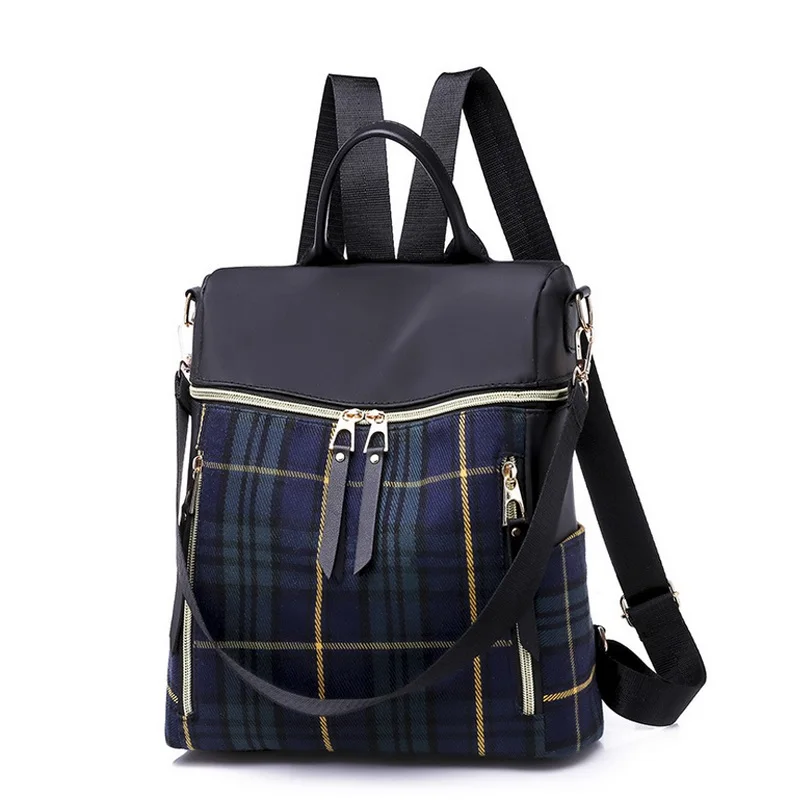 

2021 New Waterproof Oxford Cloth Backpack Women Travel Wild Plaid Backpack Dual-use Bag ZY64B