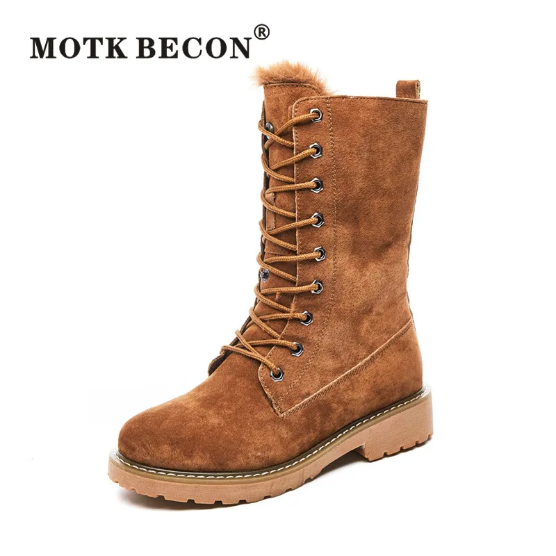 Новинка 2020 женские зимние ботинки MOTK BECON из натуральной кожи с мехом