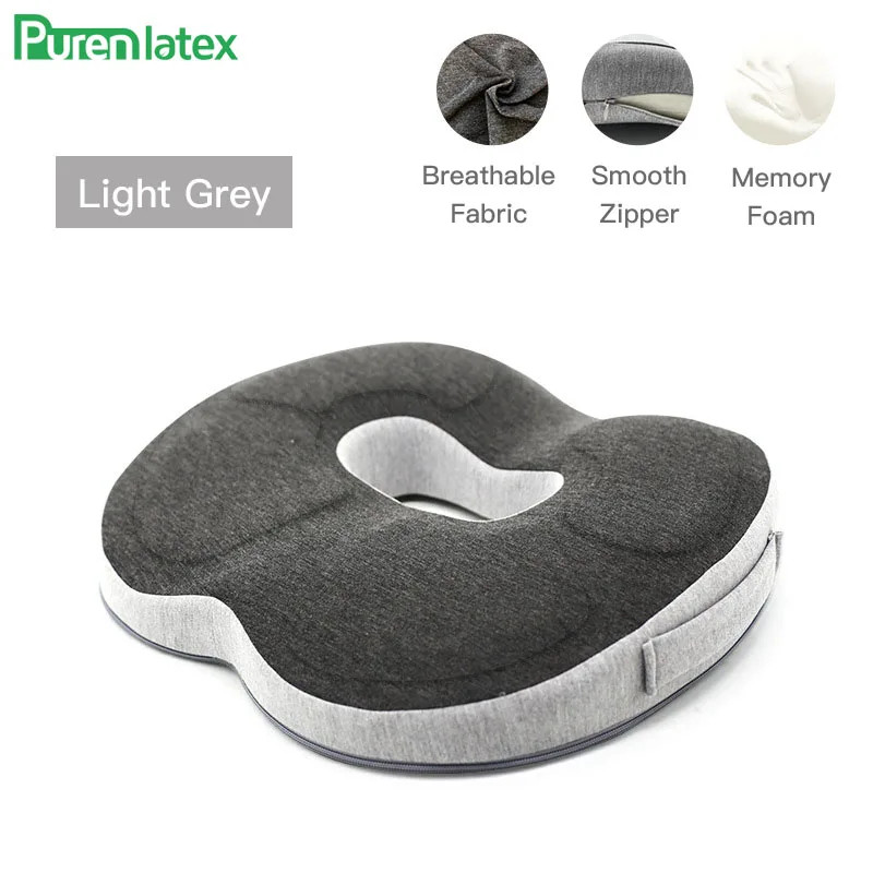 PurenLatex Memory Foam Cushion Seat Orthopedic Seat Chair Cushion Hemorrhoid Treat Cushion Back Cushion Relief Coccyx Pain 