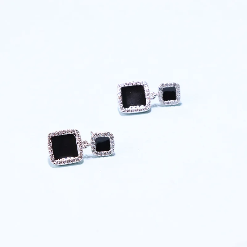 Mirror Square Drip Glaze Earrings Women's S925 Fine Silver Cool Super Shiny Micro Zircon Elegant Luxury Ear Stud Earrings
