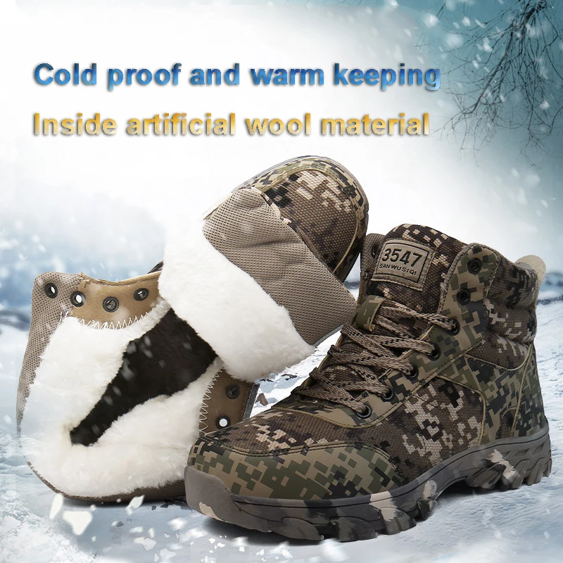 Winter with Fleece Warm Snow Boots Men Winter Camping Hiking Shoes Sneakers High Top Boots