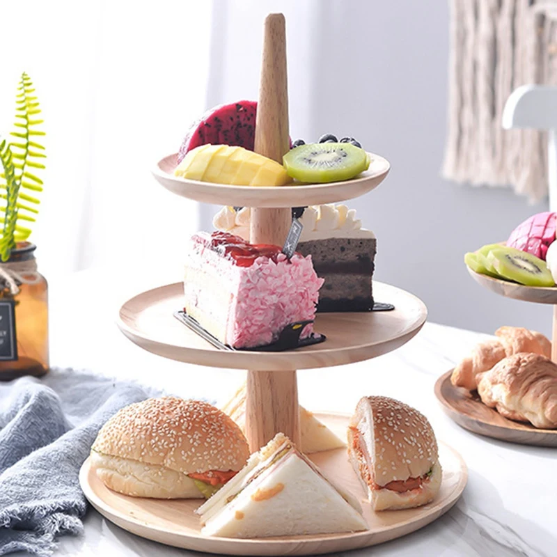 Cake Display Stand Cupcake Dessert Fruit 3 Layer Durable Wooden Holder Serving Tray Rack for Wedding Afternoon Tea Birthday A20