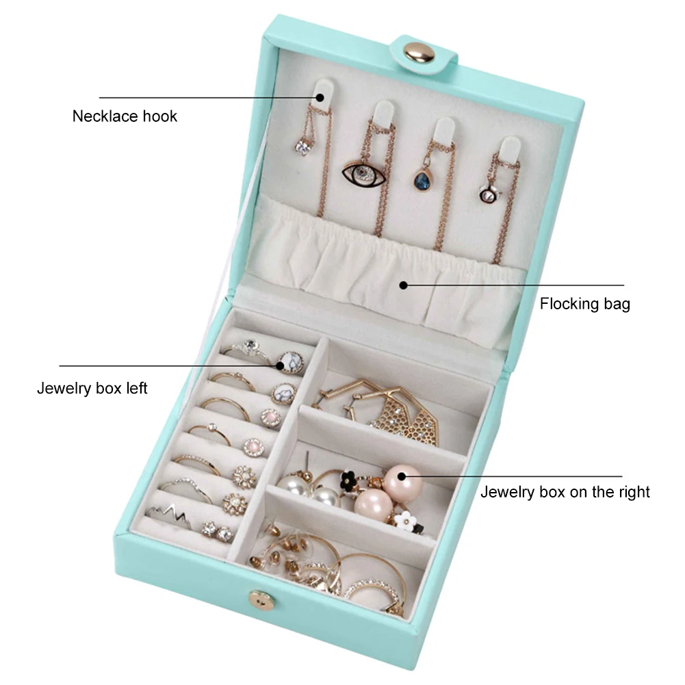 Rings Bedroom Ear Studs Hair Accessories Earrings Box Grids Holder PU Leather Necklace Travel Single Layer Jewelry Storage Case