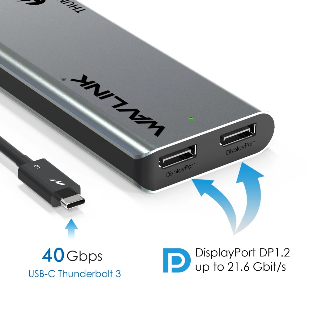 Док станция Wavlink Thunderbolt 3 USB C Dual 4K @ 60Hz DisplayPort с 0 Gigabit Ethernet для ноутбука Macbook