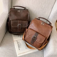 Luxury Women Backpack 2021 Vintage Travel PU Leather Backpack Large Capacity Bookbag High Quality School Bags for Teenage Girls
