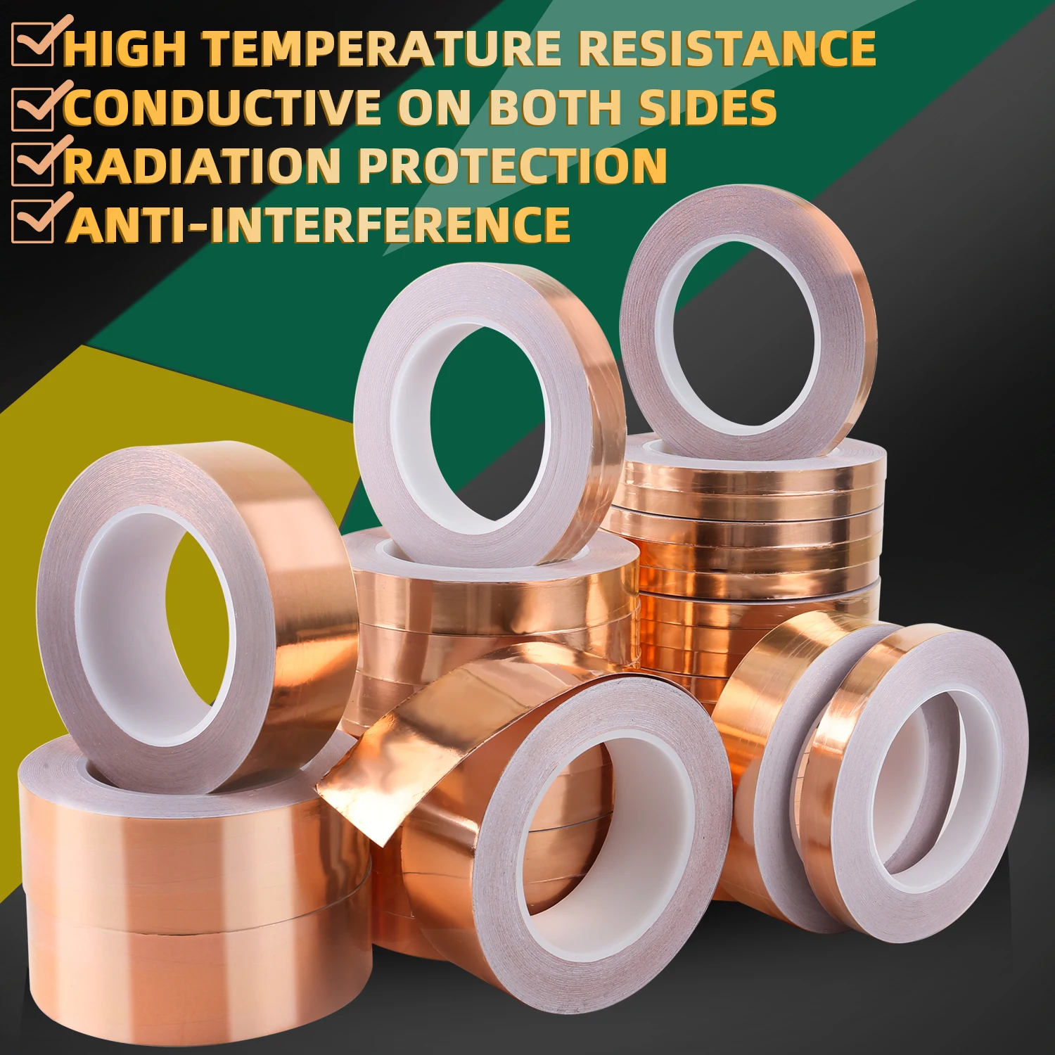 30M Single Side Conductive Copper Foil Tape Conductive Adhesive Shielding Tape Stain Glass Home Appliance DIY