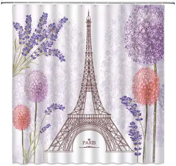 

Lavender Shower Curtain Dandelion Eiffel Tower Decoration Waterproof Polyester Fabric Home Decor Bathroom Shower Curtain