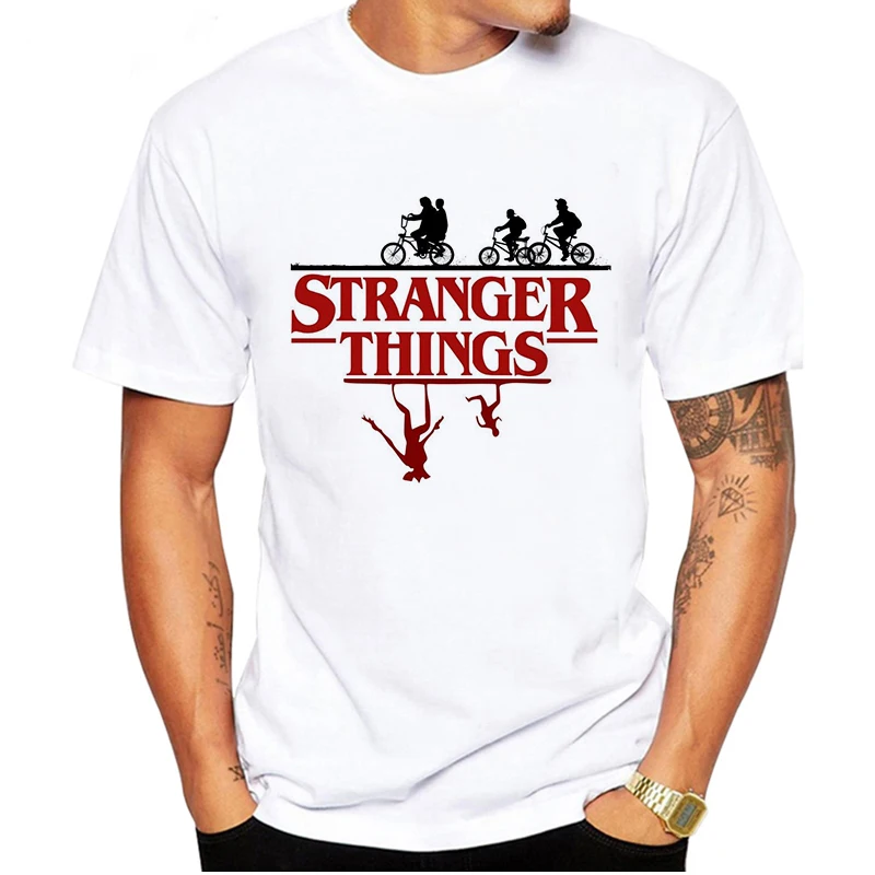 Мужская Винтажная Футболка LUSLOS белая Повседневная футболка с надписью Stranger Things