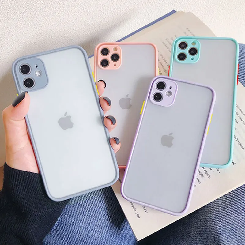 

Shockproof Silicone Protection Phone Case on For iPhone Xr Xs Max X Xs SE 2020 10 11 Pro 8 7 6s Plus Candy Color Back Cover Gift