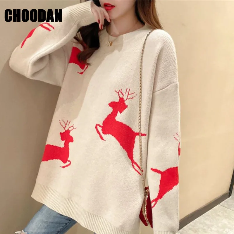 Пуловер, женские свитера, зимние топы, свободный джемпер, вязаный Рождественский свитер с длинным рукавом, Дамский пуловер, женская одежда