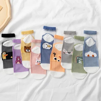 

Lace Transparent Cotton Bottom Cute Socks Kawaii Animal Crew Socks Woman Calcetines Divertido Skarpetki Crew Sokken Skarpety