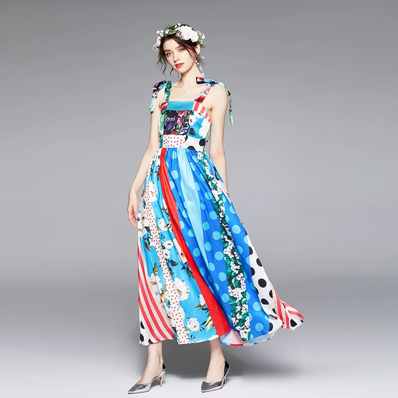 

Women Summer Dresses A-LINE Office Lady Printing Mid-Calf Women Eelgant Dresses Square Collar Party Night 2021 New Dresses Women