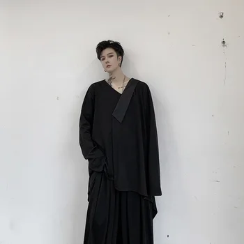 

Men Japan Streetwear Long Sleeve V-neck T-shirt Male Women Punk Gothic Tops Tees Shirts