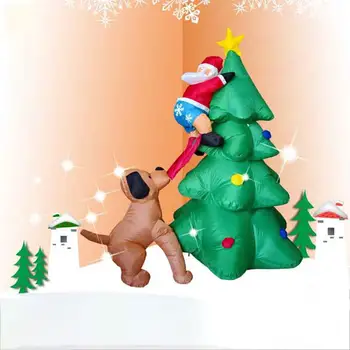 

6 Foot Funny Inflatable Santa Claus Climbing on Christmas Tree Chased by Dog