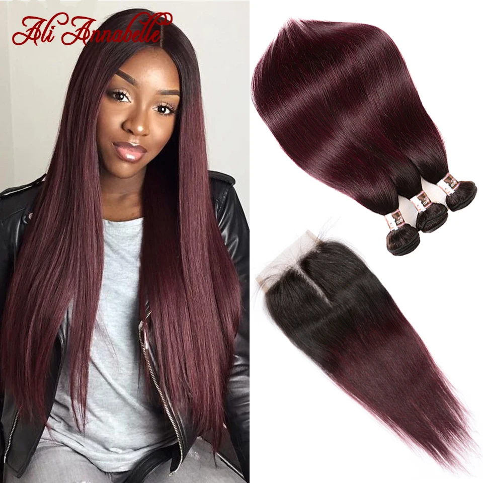 Human-Hair-Bundles Straight Hair ANNABELLE Closure Brazilian 100%Remy-Hair ALI with Hair-1b/99j