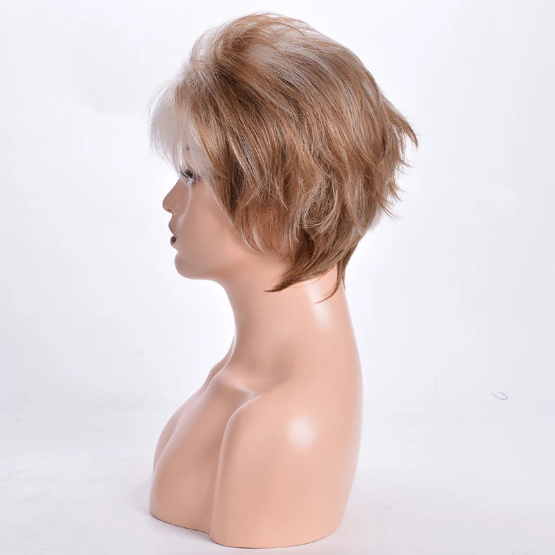 MSIWIGS Natural Wave Short Wigs for Women Fluffy Ombre Blonde Synthetic Wigs Straight for Women High Temperature Fiber