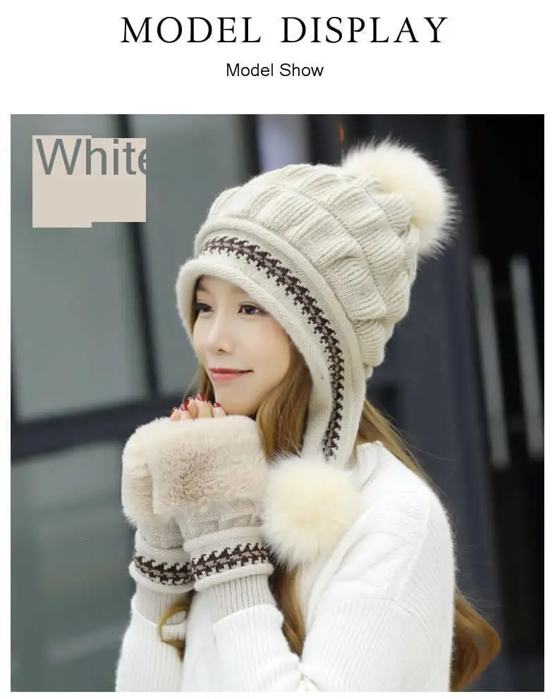 Autumn Winter Solid Beanie Wool Soft Warm Knitted Cap Women Gorro Cuffed Hat For Women Glove