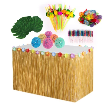 

109/149pcs Table Skirt Raffia Style Fringe Party Decoration Kit for Tiki Tropical Hawaii or Moana Themed Birthday WXV Sa